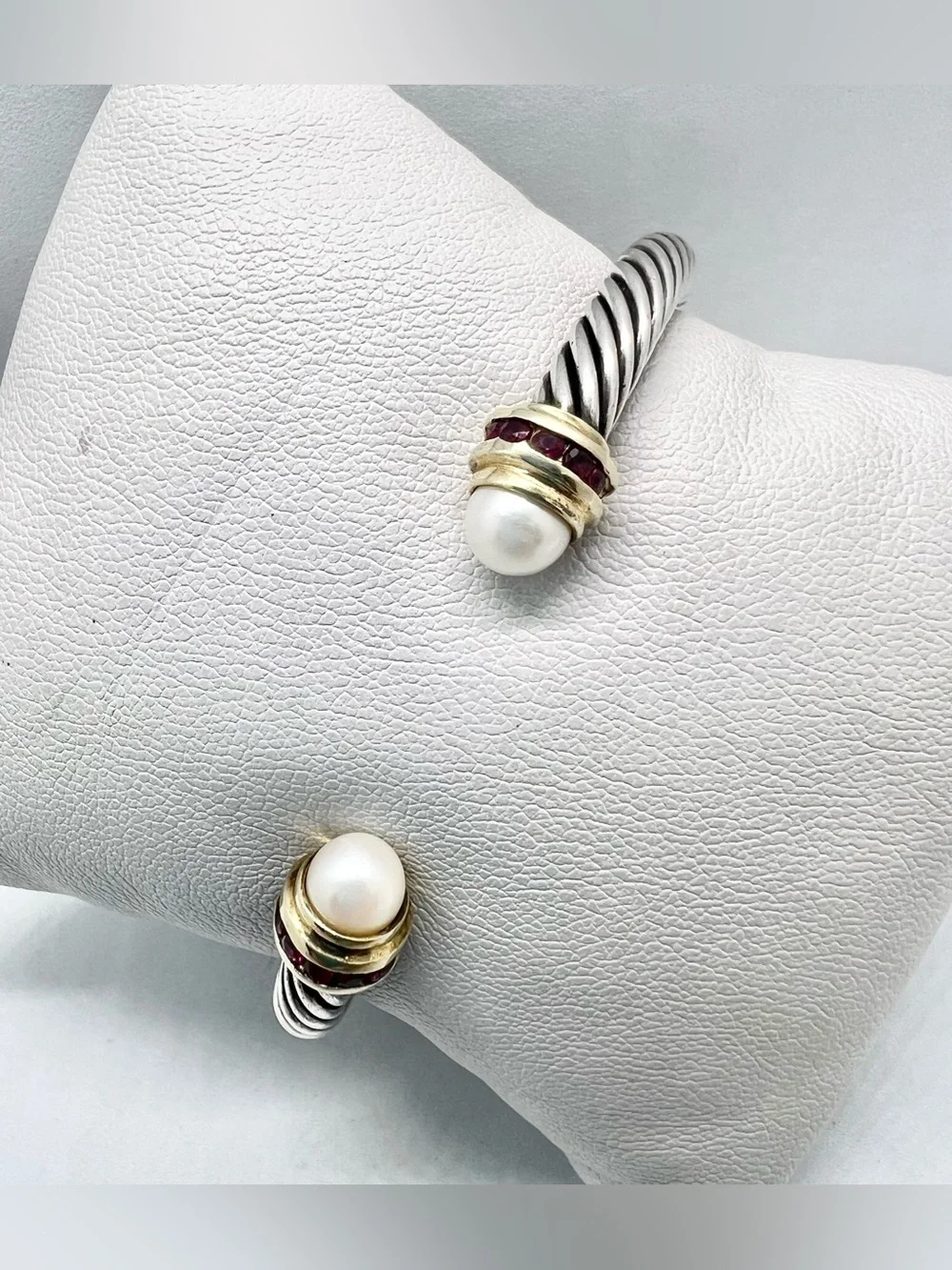 David Yurman 5mm Pearl Bracelet With Ruby And Gold - Picture 5 of 11